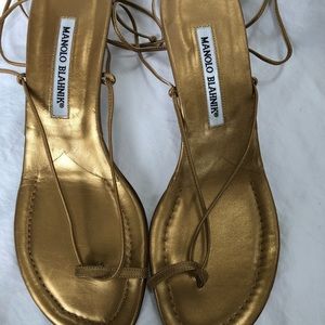 Manolo Blahnik gold strappy sandals